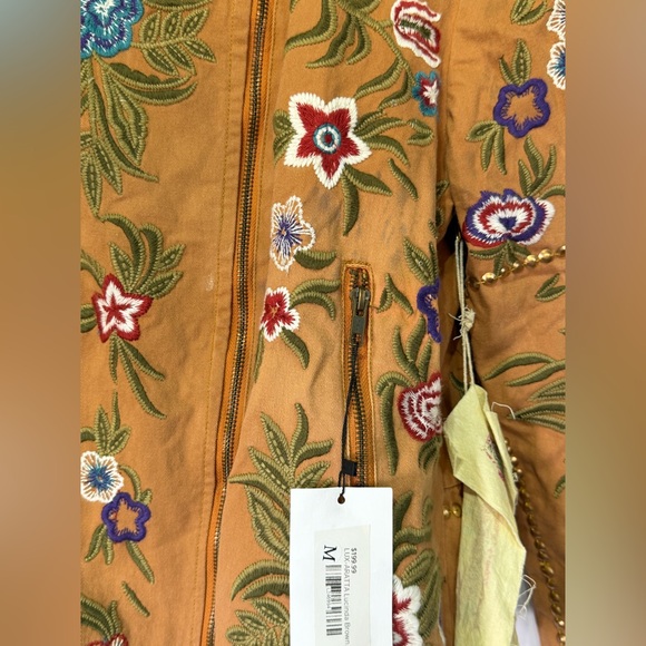 Aratta NWT rhinestone zip up motorcycle blazer Embroidered Floral Tan Jacket - Picture 3 of 7